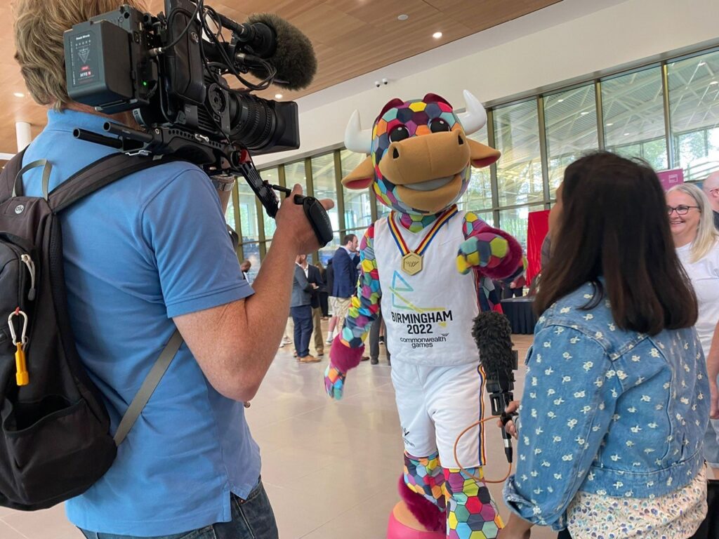 Perry the Birmingham 2022 mascot gets in on the fun at the new Sandwell Aquatics Centre