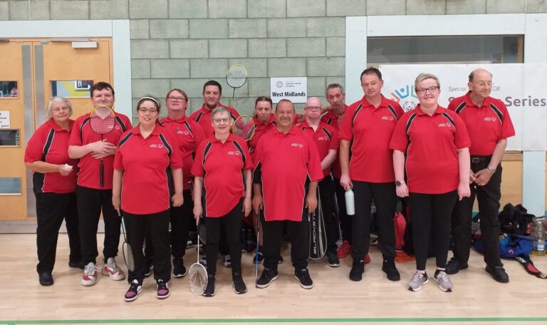 Players and volunteers from Sandwell Special Olympics at the badminton finals